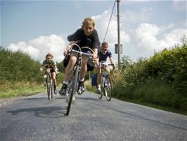 Torbay CTC In Action: Antony House leads the pack (Carl and Don) between Dulverton and Nomansland.  Photo won 6 marks in the 1980 Inter-DA Photographic Competition