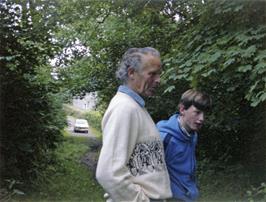 Colin and John, pausing for refreshments by the Avon at Avonwick