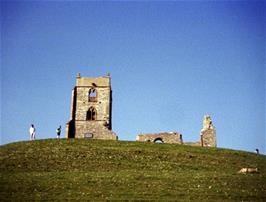 The ruined church on Burrow Mump, near Othery.  We met a cyclist from Bridgwater CTC (in white)