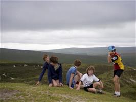 Kevin, Mark, John, Carl and Colin on the spoil heap beside the mineral railway track at Leftlake Mires