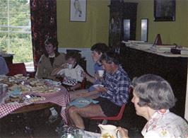 Tea being served by Christine Jones at Redmount, with Michael, Carl, John Pope and Don