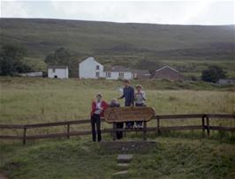 Philip, Antony, Colin and Carl at the entrance to Capel-y-Ffin hostel, with the hostel buildings behind