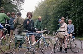 The group repairing punctures on Haldon - Mark Moreton, Rob Spence, Nigel Wilson, Antony House and Paul Nunn