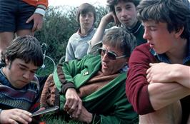 Colin, Nigel, Don, Mark and Mike Ward after lunch on a grassy bank near the Hobby Drive