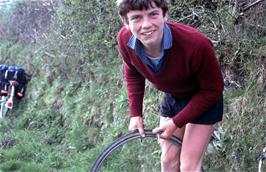 Mike Ward repairs a puncture over lunch