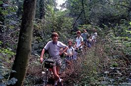 Our extremely long and difficult "short-cut" through the woods.  John, Glenn, Frances, Nigel and Jackie