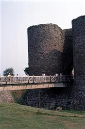 The group on the wooden bridge to the inner gatehouse at White Castle