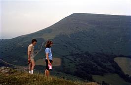 John and Jackie on Cockit Hill, with Mynydd Troed beyond