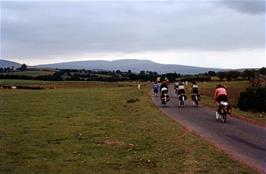 Riding over Mynydd Illtud, near Blaencamlais, with the Brecon Beacons looming in the distance