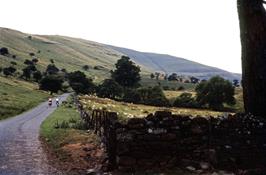 Jackie and Frances lead the final ascent to the Bryn Melyn hairpin climb.  Taken from the ruined house just beyond the cattle grid