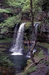 A long walk brought us to the fifth waterfall, Sgwd yr Eira on the River Hepste, which translates to Fall of Snow