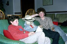 Two Exeter members settle down with the Guy in the common room at Maypool youth hostel