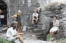 Jackie, Frank, Kevin, Mark and Frances at Berry Pomeroy Castle (Photo: Jean Brierly, Agfachrome transparency film)