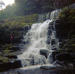 Jackie at the Sgwd Clun-gwyn waterfall (Photo: Kevin Presland)