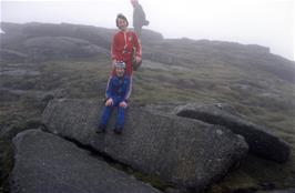 Jason Parnell and Glenn Powling on the Ten Commandments stone tablets at Buckland Beacon