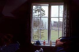 View into the grounds from our dorm window at Crowcombe Heathfield youth hostel