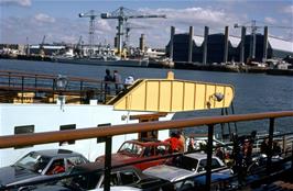 The Torbay group on the Torpoint Ferry, with HMS Dido moored at Devonport Dockyards