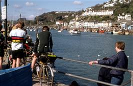 Mark, Kevin and Nigel with the view up the East Looe River to the bridge, from West Looe