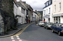 Rob Spence in Fore Street, Lostwithiel, with the old Corn Exchange building on the left