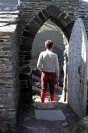 John Stuart in the entrance to Tintagel Castle