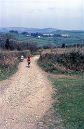 Mark Sheppard and Stephen Downer proceed with caution down the stony track to Scoriton