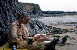 Jean and Colin Brierly relaxing after lunch at Lannacombe Beach