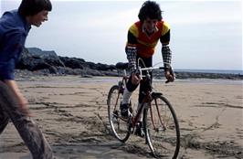 Stephen Downer successfully rides the sand at Lannacombe, encouraged by Mark Sheppard