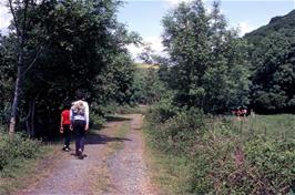 Richard and Mark walking along the railway path while Kevin, Matthew and Michael Ward return on the other path