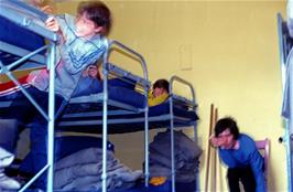 Justin, Duncan and Stephen preparing for a pillow fight at Bryn Gwynnant youth hostel