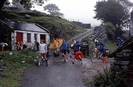 Gerddi Bluog youth hostel, remote and beautiful, with buildings on both sides of the narrow lane