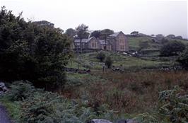 Looking back up to Gerddi Bluog youth hostel soon after departure