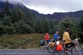 Muddy bikes & muddy shoes, but we have finally reached the forest road near Graigddu-isaf