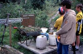 Andrew, John S and Duncan Scott see how urine and other waste products are converted to compost at the Alternative Energy Centre