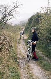 Colin and Val on the path from Slapton to Street (Photo: Jean Brierly, Agfacolour transparency film)