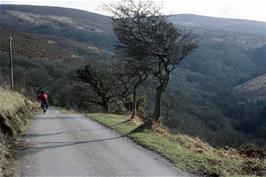 Andrew Billington descends the hill from Webber's Post to Cloutsham on Exmoor