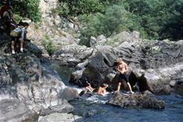 Water fun at the Falls of Leny