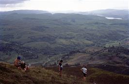 Matt B, Andrew B, Richard and Kevin on the way down Deadh Choimhead, looking towards the road and Loch Nell