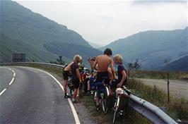 The group at the Rest and Be Thankful viewpoint near Loch Restil