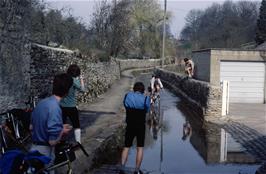 The very long ford at Duntisbourne Abbots proved an irresistible attraction for many in the group