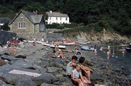 Martin, Duncan and Andy waiting on the beach at Helford Passage for the ferry to Helford