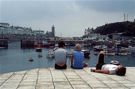 Duncan, Martin and Andrew relax at Porthleven harbour