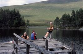 Andy Billington, Tom Woodman and Duncan Scott taking lunch on the jetty near Loch Ossian YH