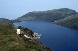 Tom on the banks of Loch na Meilich on the path up to Dun Caan