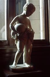 One of the marble statues in the main hall at Carbisdale Castle youth hostel