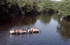 The Baco raft continues on towards Totnes from Staverton Bridge