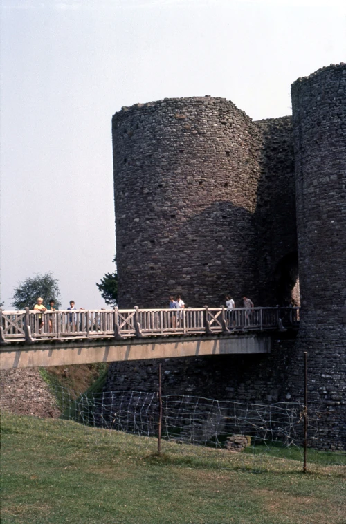 The group on the wooden bridge to the inner gatehouse at White Castle