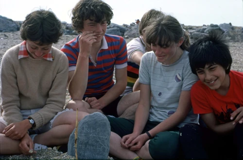 Some of our very naughty members pay their last respects to Michael's trainers, buried on Slapton Sands: Frances Lofty, Mike Ward, Kevin Presland, Kim Marshall and Richard Read