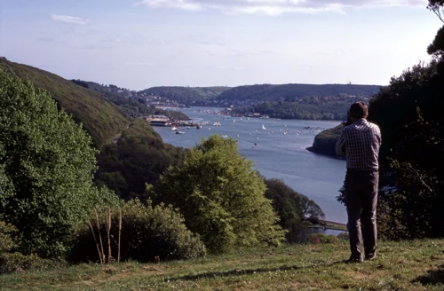 Don Hassall admires the spectacular view down the River Dart towards Dartmouth, from Maypool youth hostel